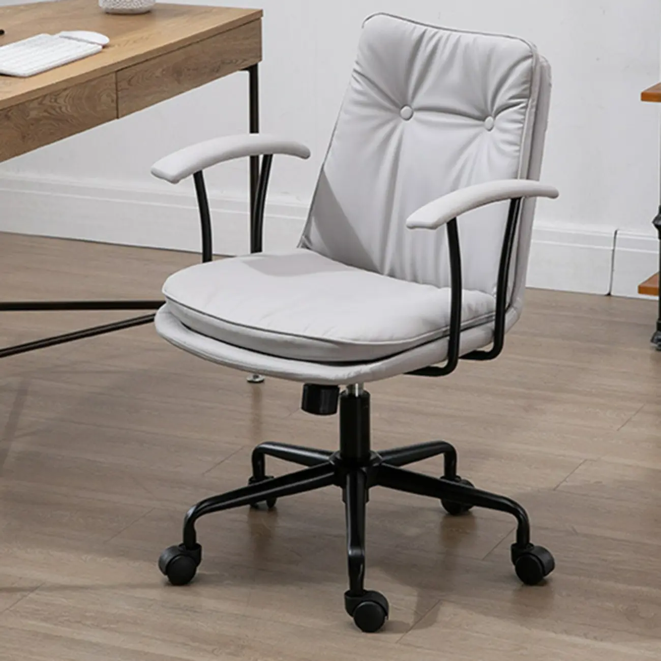 Modern Army Green Leather Adjustable Swivel Office Chair Image - 7 | homeyfad