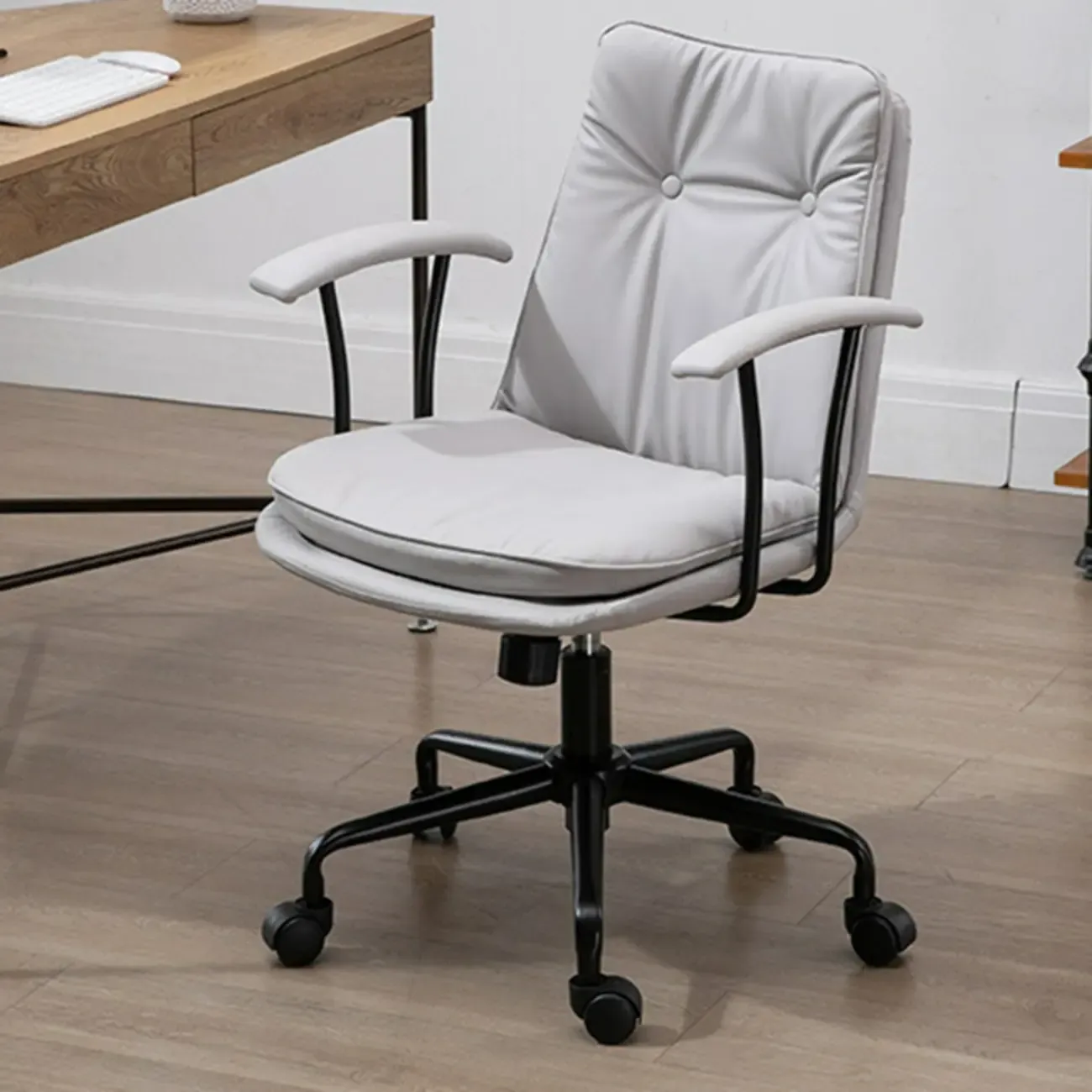 Modern Army Green Leather Adjustable Swivel Office Chair Image - 7