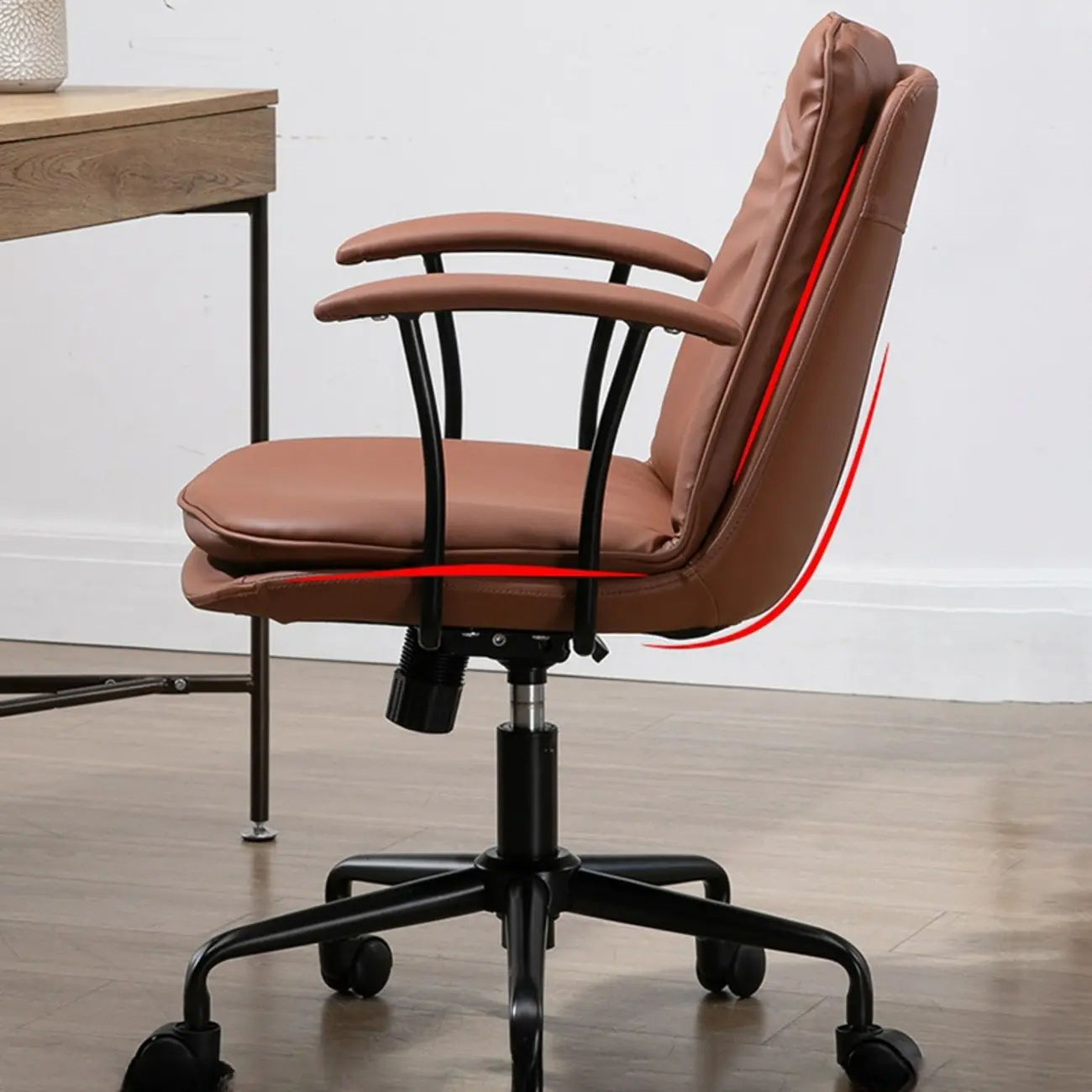 Modern Army Green Leather Adjustable Swivel Office Chair Image - 5 | homeyfad