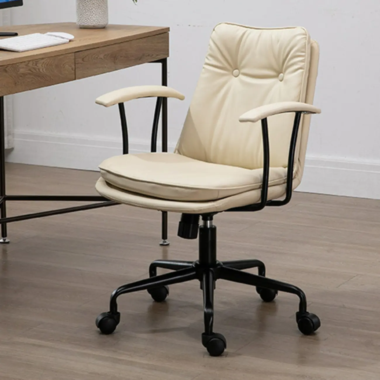 Modern Army Green Leather Adjustable Swivel Office Chair Image - 10 | homeyfad