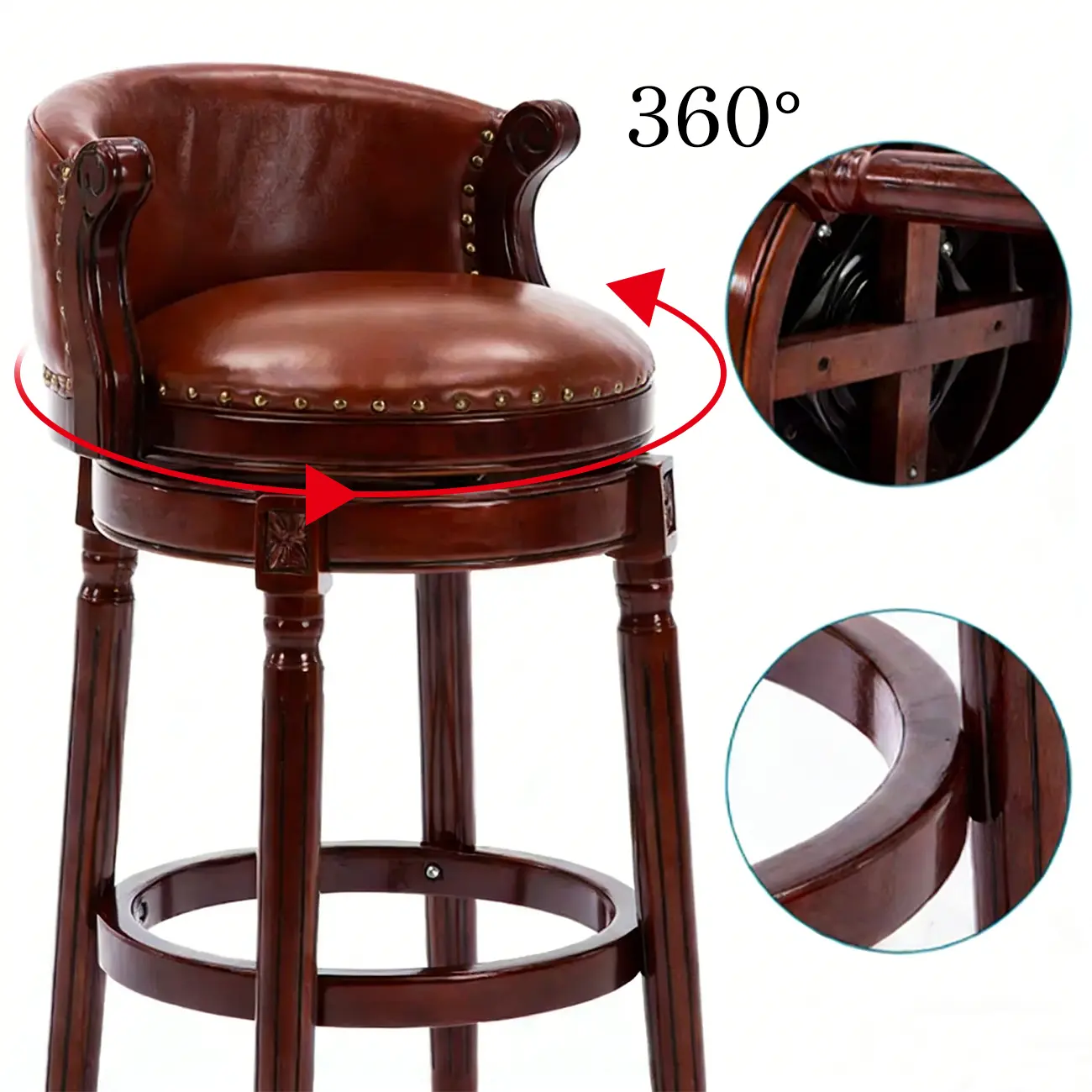 Solid Wood Genuine Leather Swivel Counter Height Bar Stools Image - 18 | homeyfad