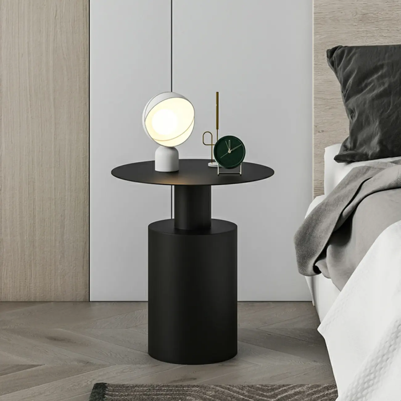 Modern Metal Round End Table with Geometric Shape for Bedroom Image - 2 | homeyfad