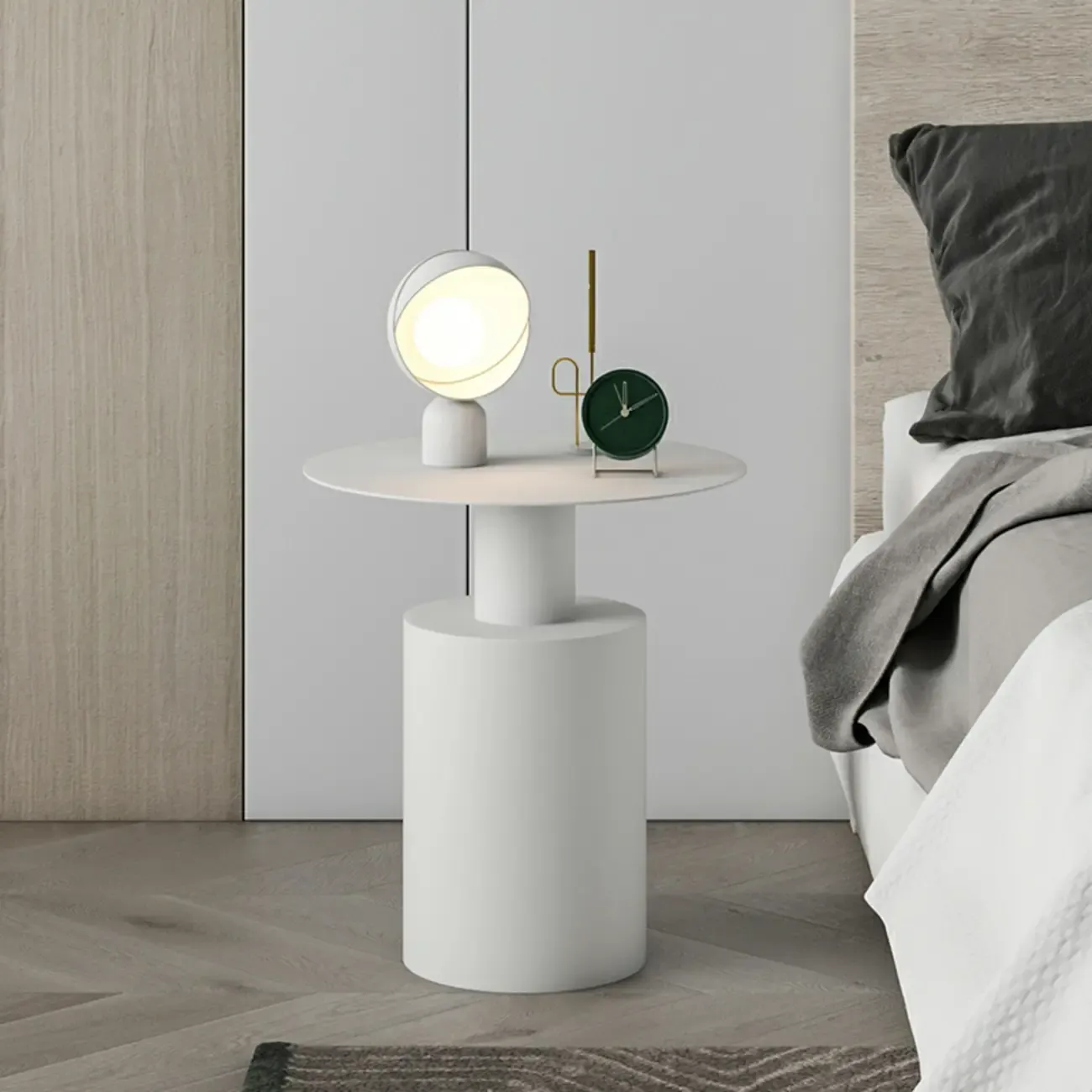 Modern Metal Round End Table with Geometric Shape for Bedroom Image - 3