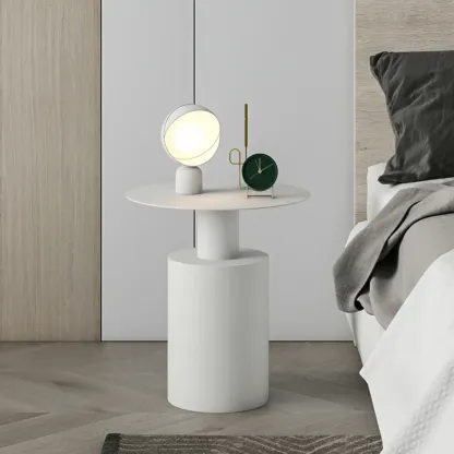 Modern Metal Round End Table with Geometric Shape for Bedroom Image - 3