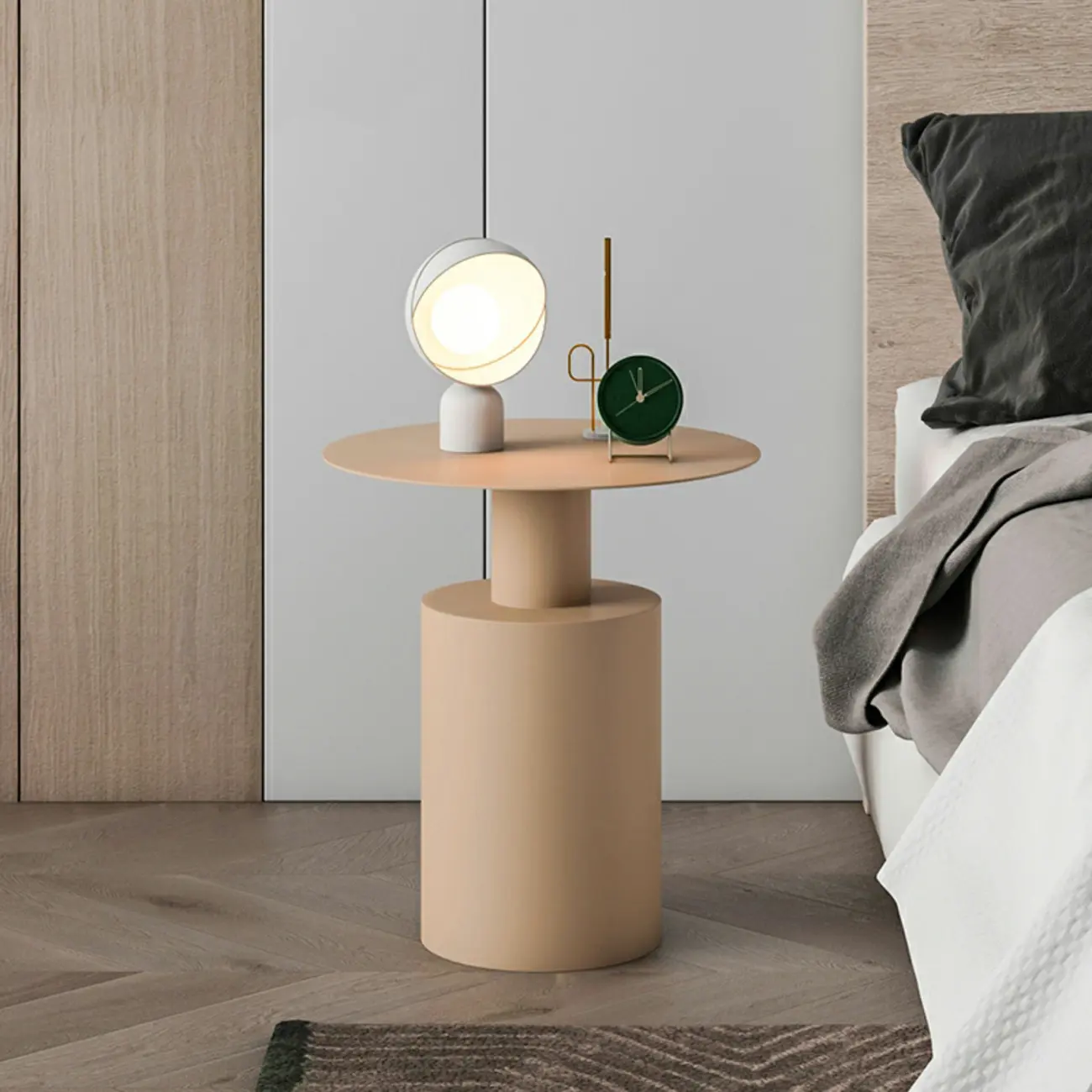 Modern Metal Round End Table with Geometric Shape for Bedroom Image - 1 | homeyfad