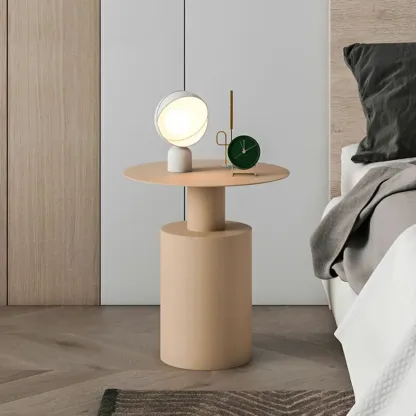 Modern Metal Round End Table with Geometric Shape for Bedroom Image - 1