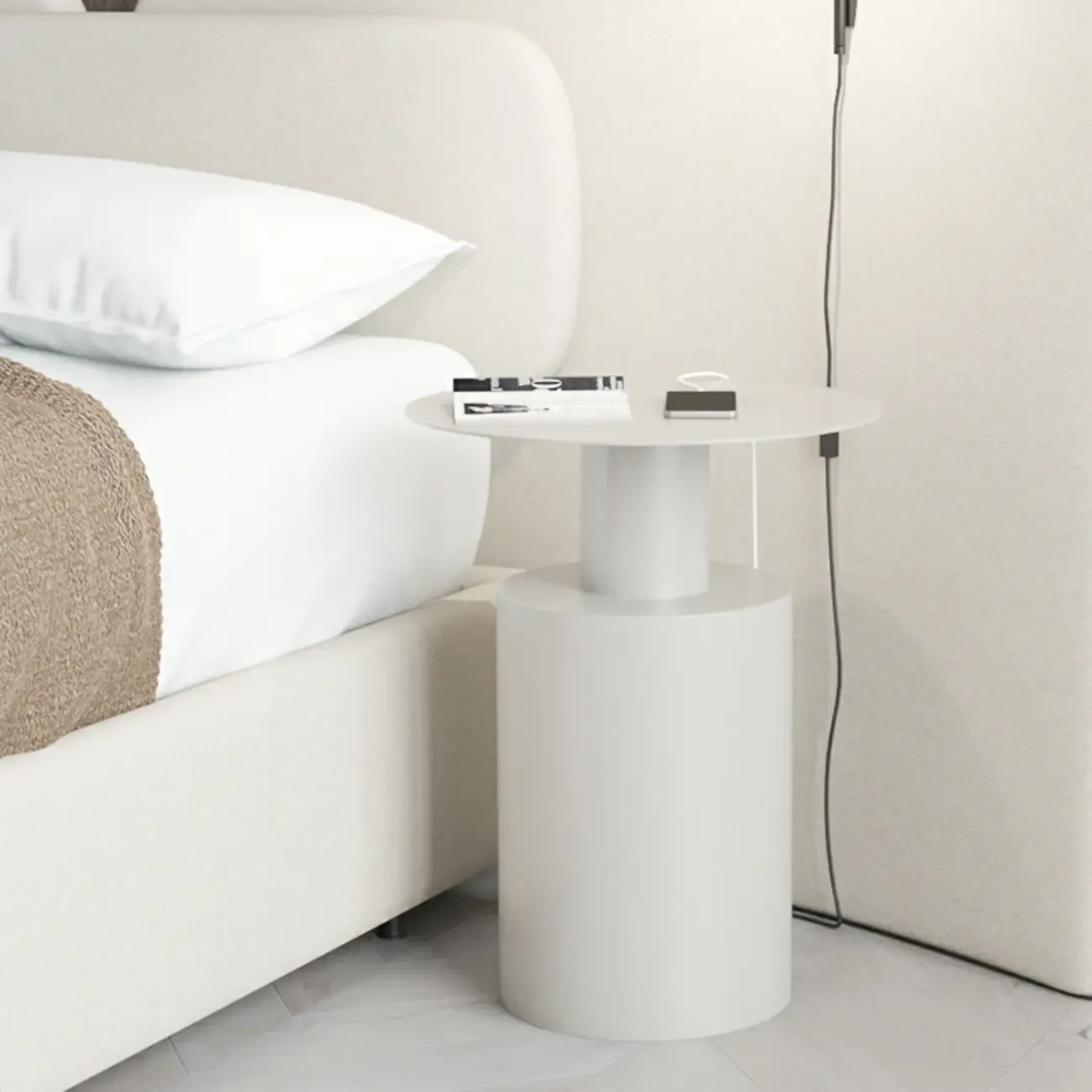 Modern Metal Round End Table with Geometric Shape for Bedroom Image - 5