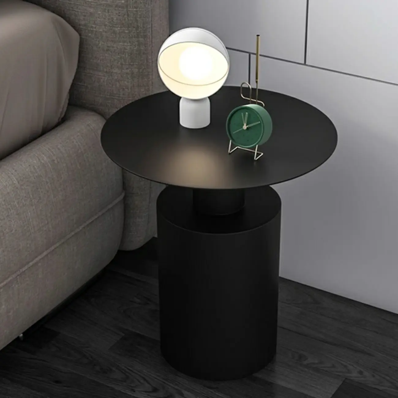 Modern Metal Round End Table with Geometric Shape for Bedroom Image - 4 | homeyfad