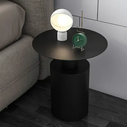 Modern Metal Round End Table with Geometric Shape for Bedroom Image - 4