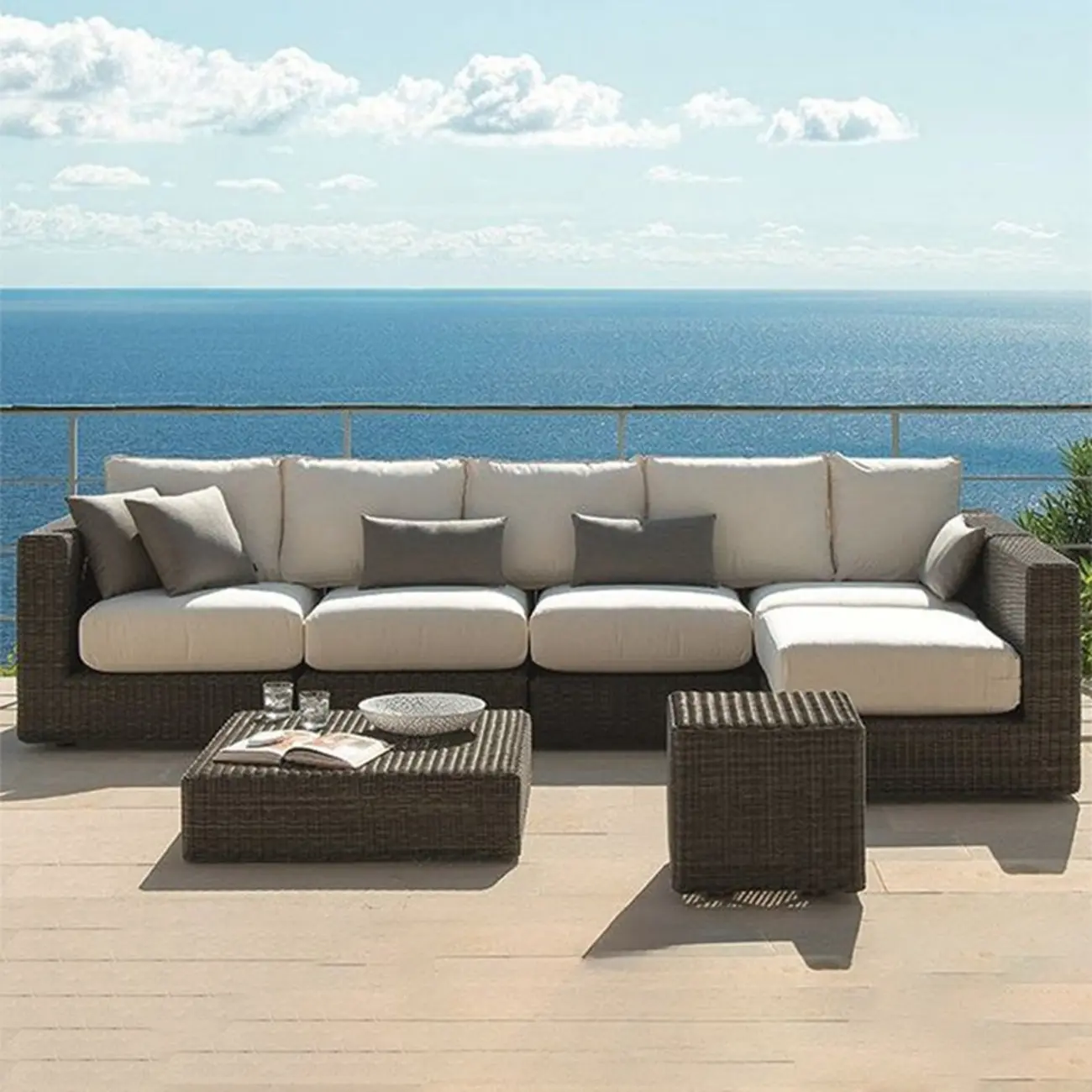 Modern Modular Wicker Patio Sofa with Cushions Image - 1 | homeyfad