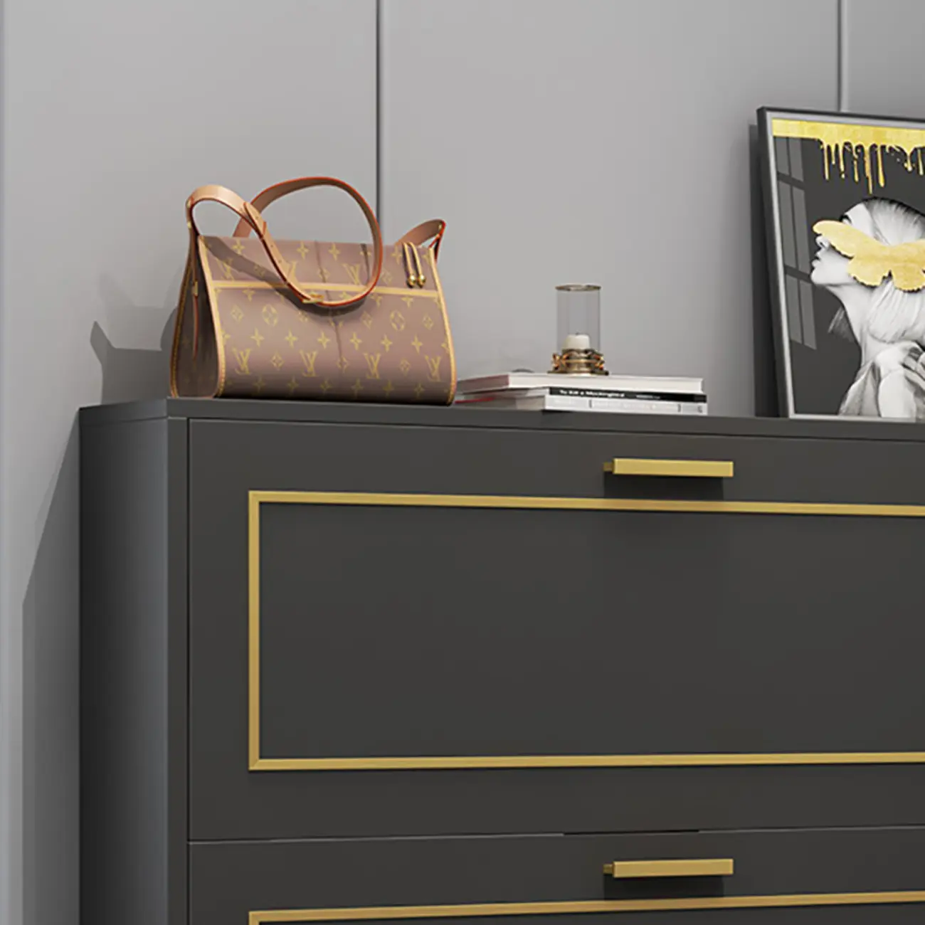 3-Tier Black Drop-Front Entryway Shoe Storage Cabinet Image - 10 | homeyfad