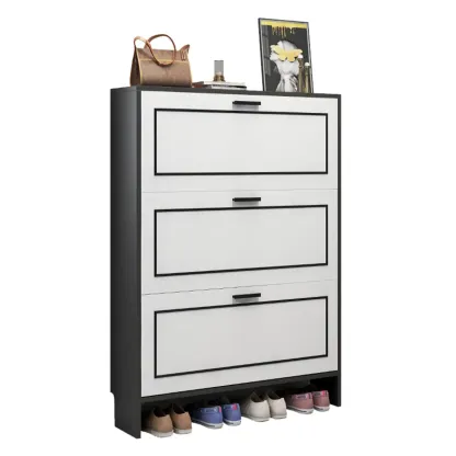 3-Tier Black Drop-Front Entryway Shoe Storage Cabinet Image - 12