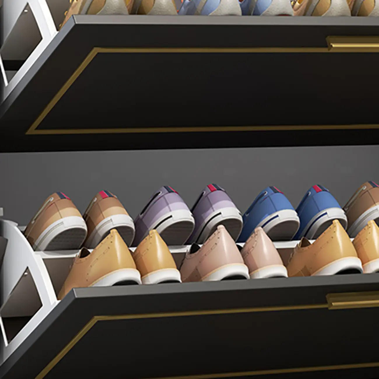 3-Tier Black Drop-Front Entryway Shoe Storage Cabinet Image - 13 | homeyfad