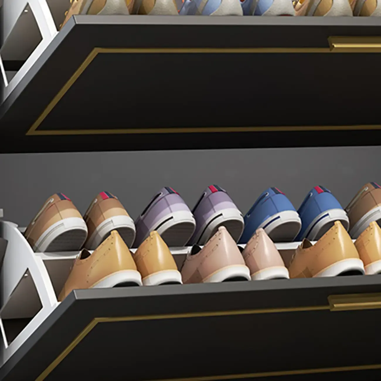 3-Tier Black Drop-Front Entryway Shoe Storage Cabinet Image - 13