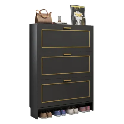 3-Tier Black Drop-Front Entryway Shoe Storage Cabinet Image - 14