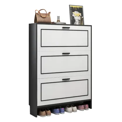 3-Tier Black Drop-Front Entryway Shoe Storage Cabinet Image - 15