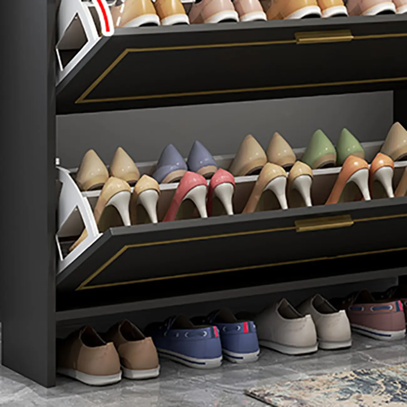 3-Tier Black Drop-Front Entryway Shoe Storage Cabinet Image - 16 | homeyfad