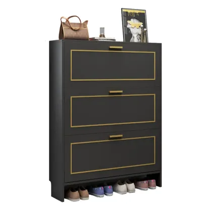 3-Tier Black Drop-Front Entryway Shoe Storage Cabinet Image - 18