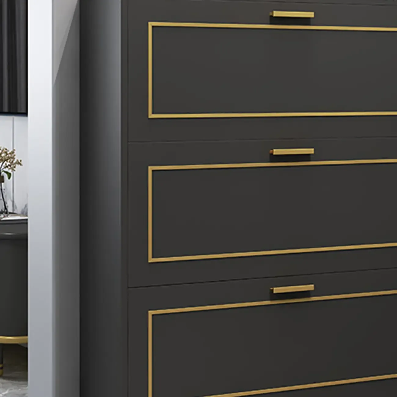 3-Tier Black Drop-Front Entryway Shoe Storage Cabinet Image - 19