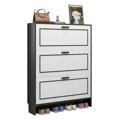 3-Tier Black Drop-Front Entryway Shoe Storage Cabinet Image - 20