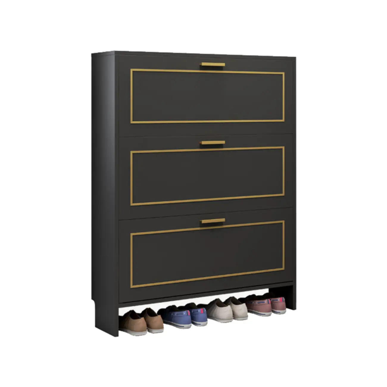 3-Tier Black Drop-Front Entryway Shoe Storage Cabinet Image - 21 | homeyfad