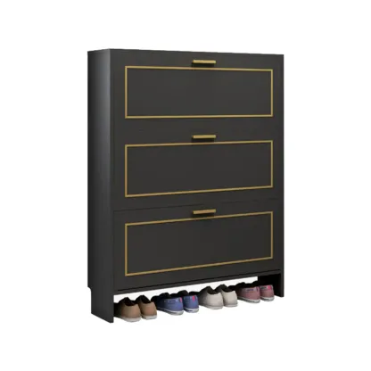 3-Tier Black Drop-Front Entryway Shoe Storage Cabinet Image - 21