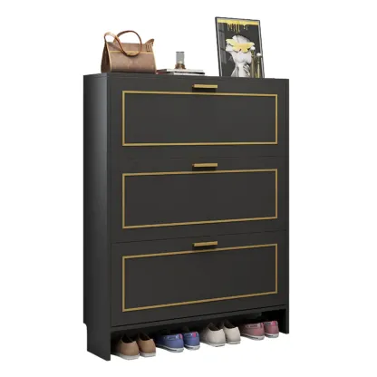 3-Tier Black Drop-Front Entryway Shoe Storage Cabinet Image - 22