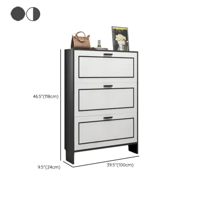 3-Tier Black Drop-Front Entryway Shoe Storage Cabinet Image - 35