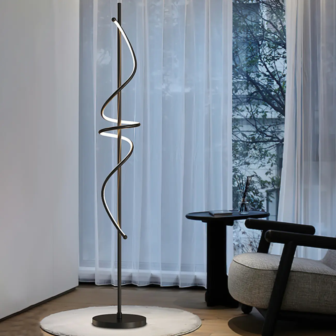 Artistic Spiral Black LED  Floor Lamp for Living Room Decor | homeyfad
