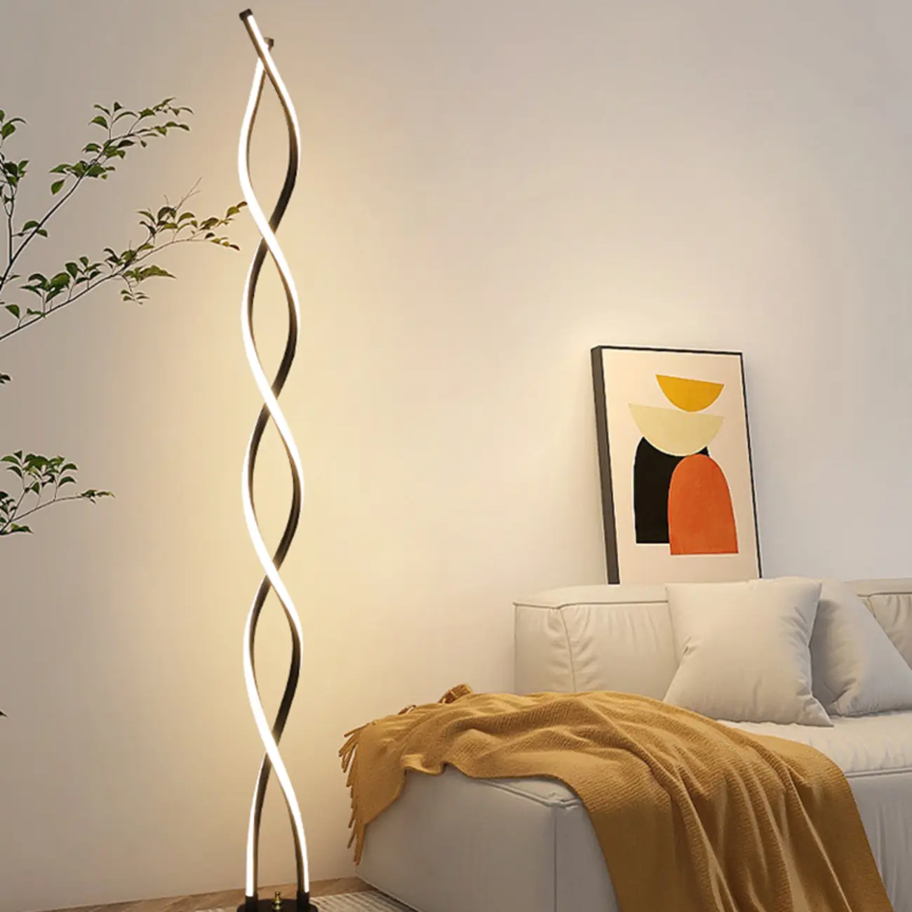 Artistic Spiral Black LED  Floor Lamp for Living Room Decor | homeyfad