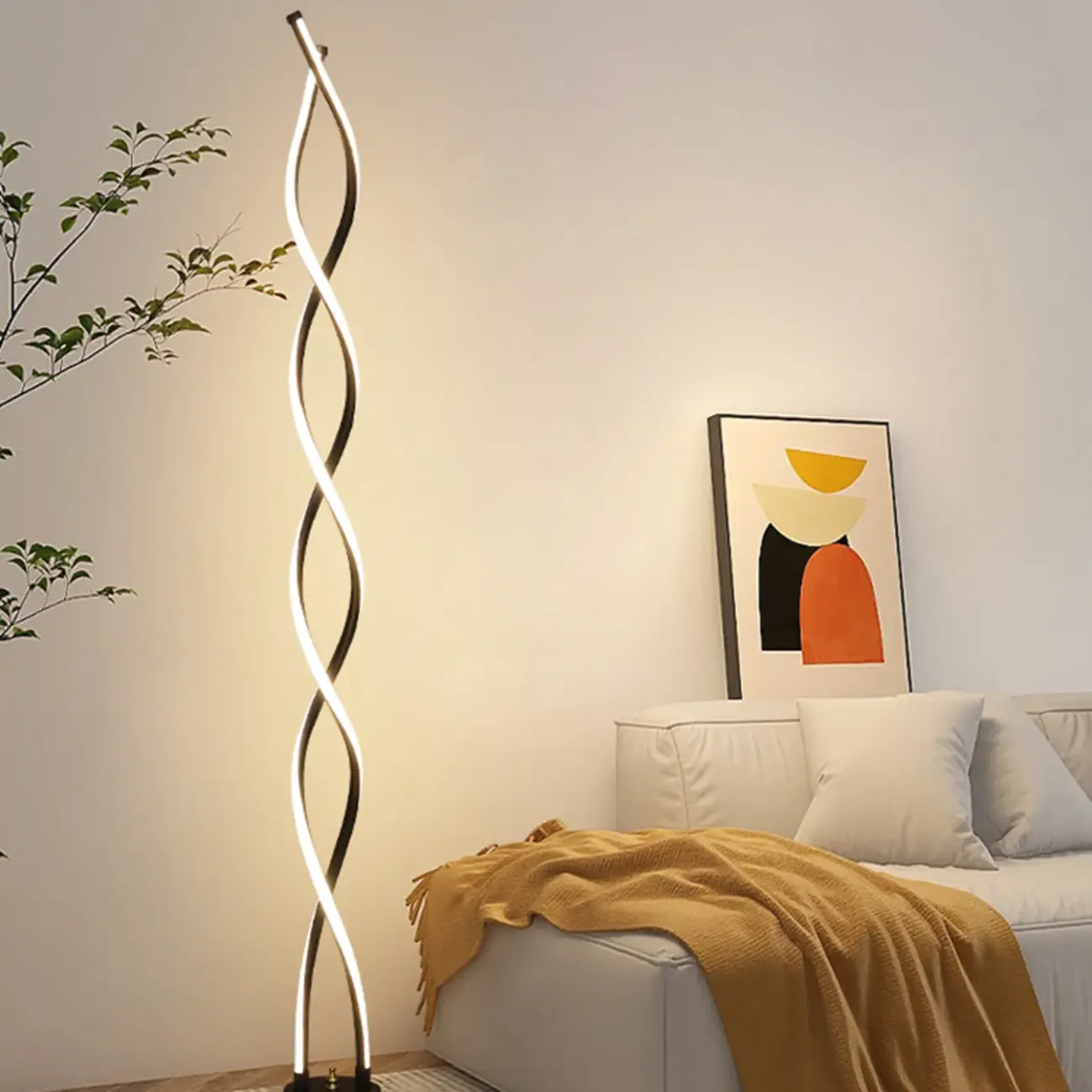 Artistic Spiral Black LED  Floor Lamp for Living Room Decor