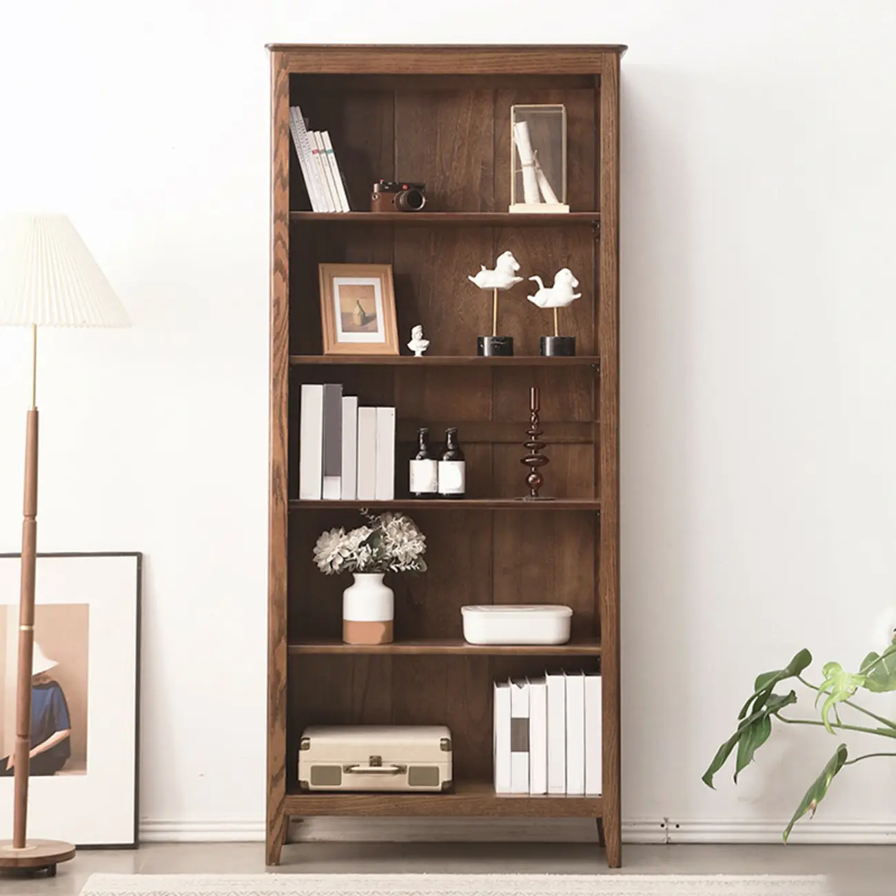 Elegant Simple Brown Oak Open Display Storage Cabinet Image - 1 | homeyfad