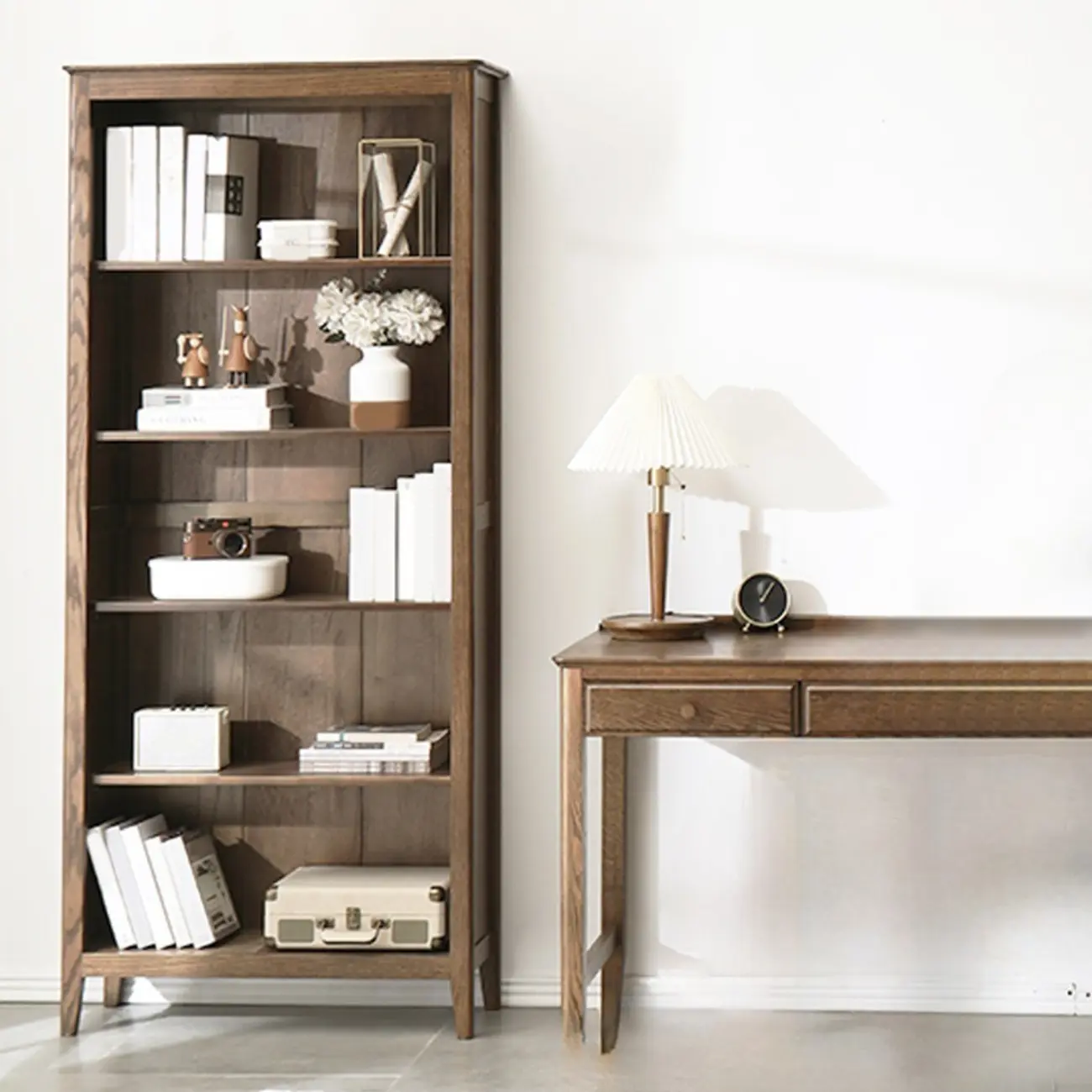 Elegant Simple Brown Oak Open Display Storage Cabinet Image - 2 | homeyfad