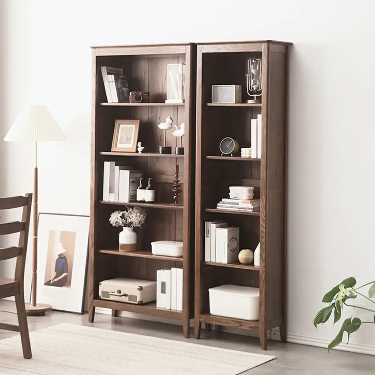 Elegant Simple Brown Oak Open Display Storage Cabinet Image - 3 | homeyfad