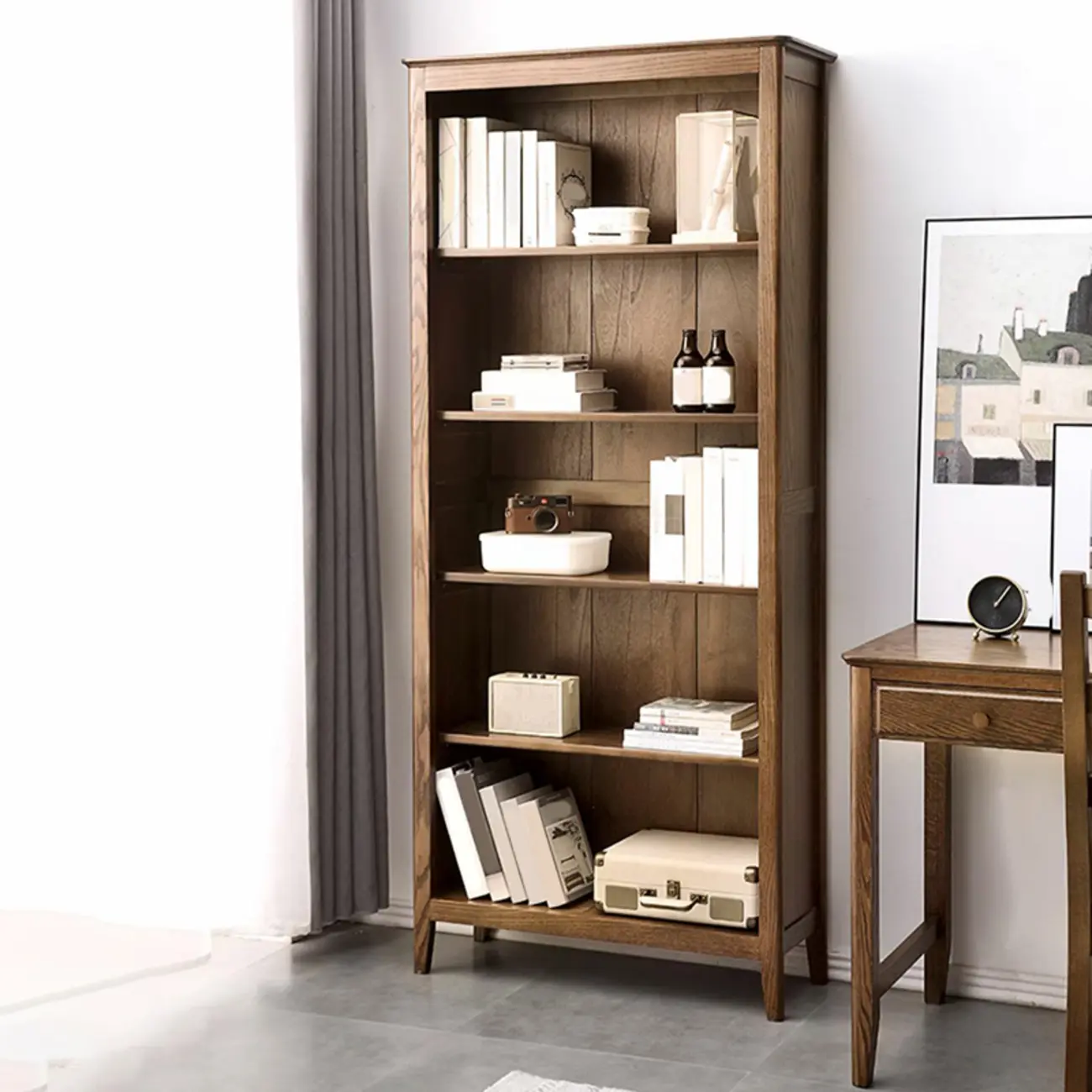 Elegant Simple Brown Oak Open Display Storage Cabinet Image - 4 | homeyfad