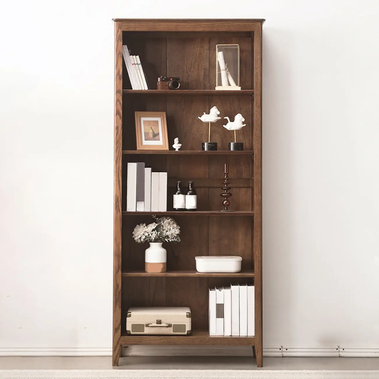 Elegant Simple Brown Oak Open Display Storage Cabinet Image - 7 | homeyfad