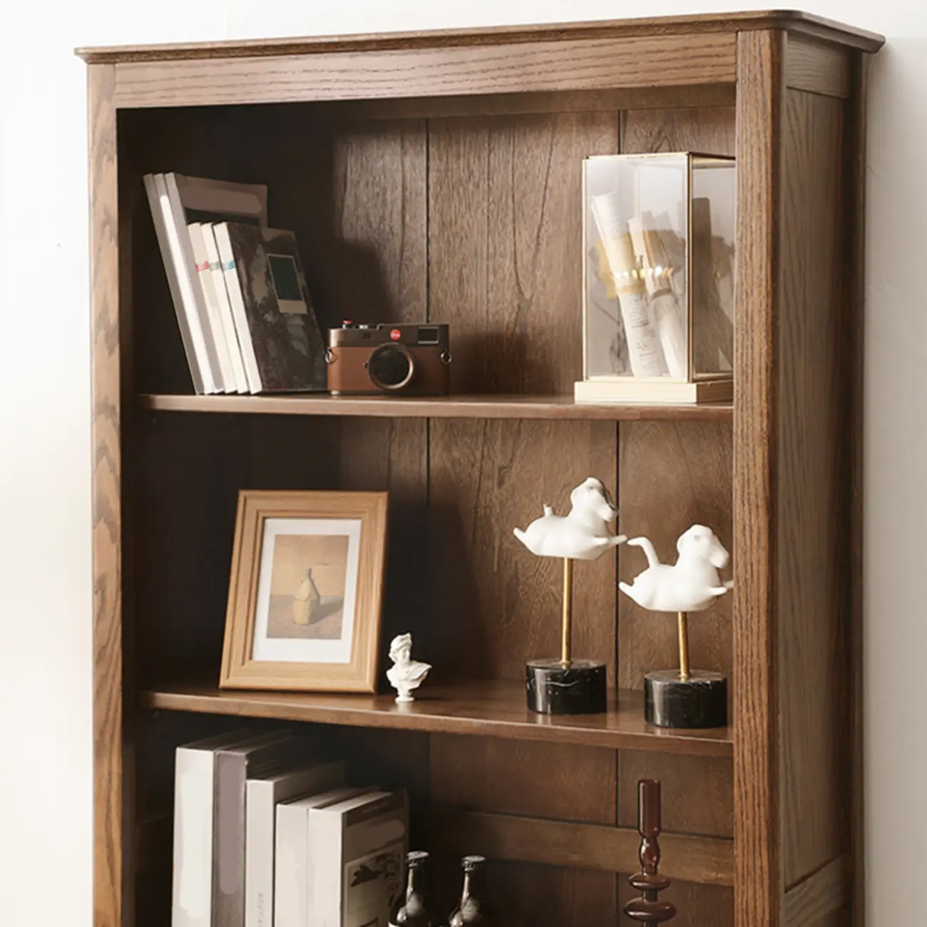 Elegant Simple Brown Oak Open Display Storage Cabinet Image - 10 | homeyfad