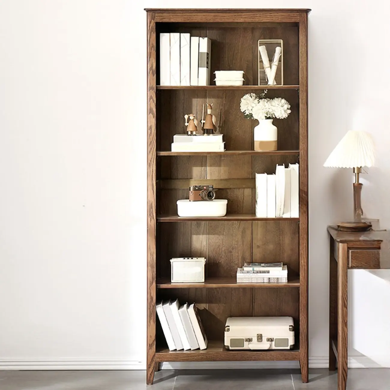 Elegant Simple Brown Oak Open Display Storage Cabinet Image - 12 | homeyfad