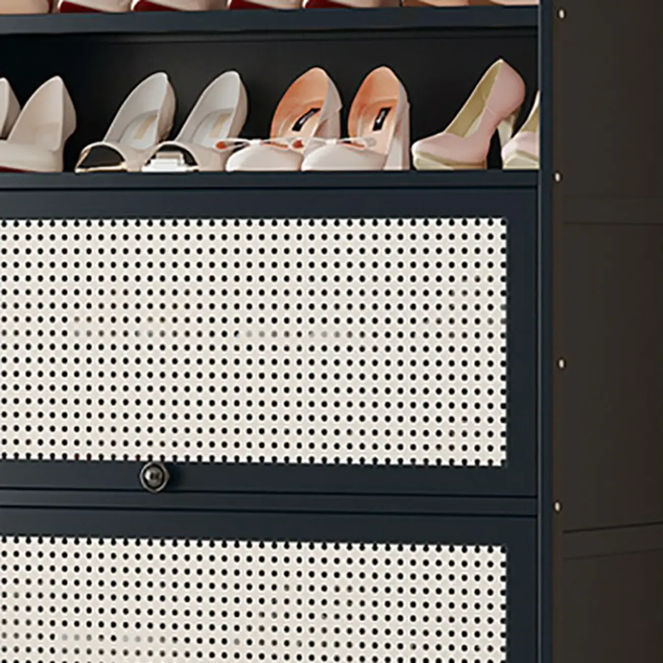 Modern Black Bamboo Shoe Cabinet with Rattan Panels Image - 7