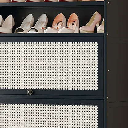 Modern Black Bamboo Shoe Cabinet with Rattan Panels Image - 7