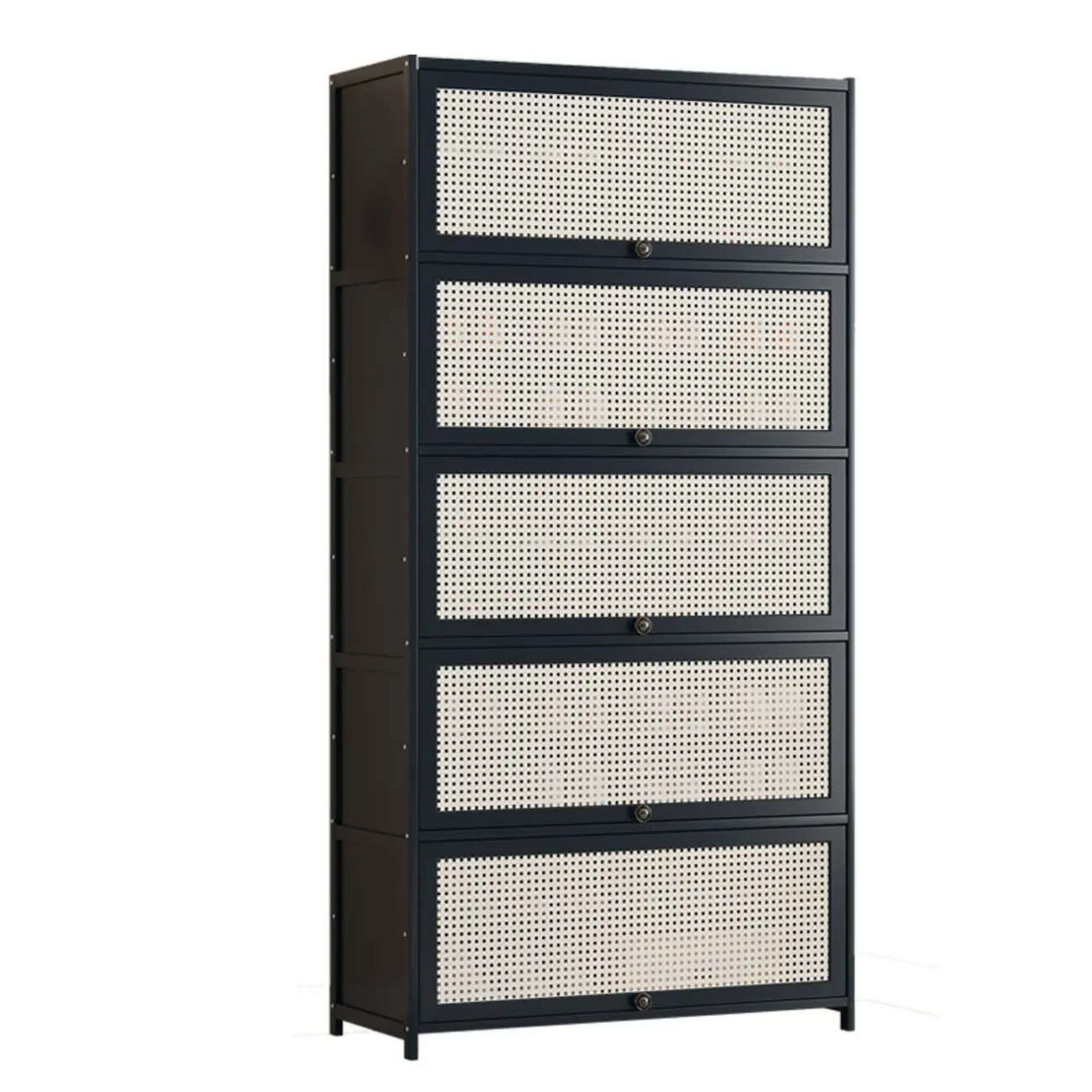 Modern Black Bamboo Shoe Cabinet with Rattan Panels Image - 10 | homeyfad