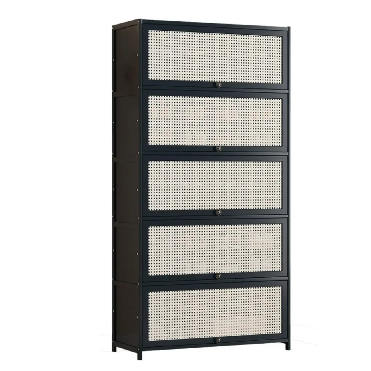 Modern Black Bamboo Shoe Cabinet with Rattan Panels Image - 10