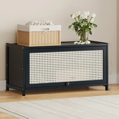 Modern Black Bamboo Shoe Cabinet with Rattan Panels Image - 11