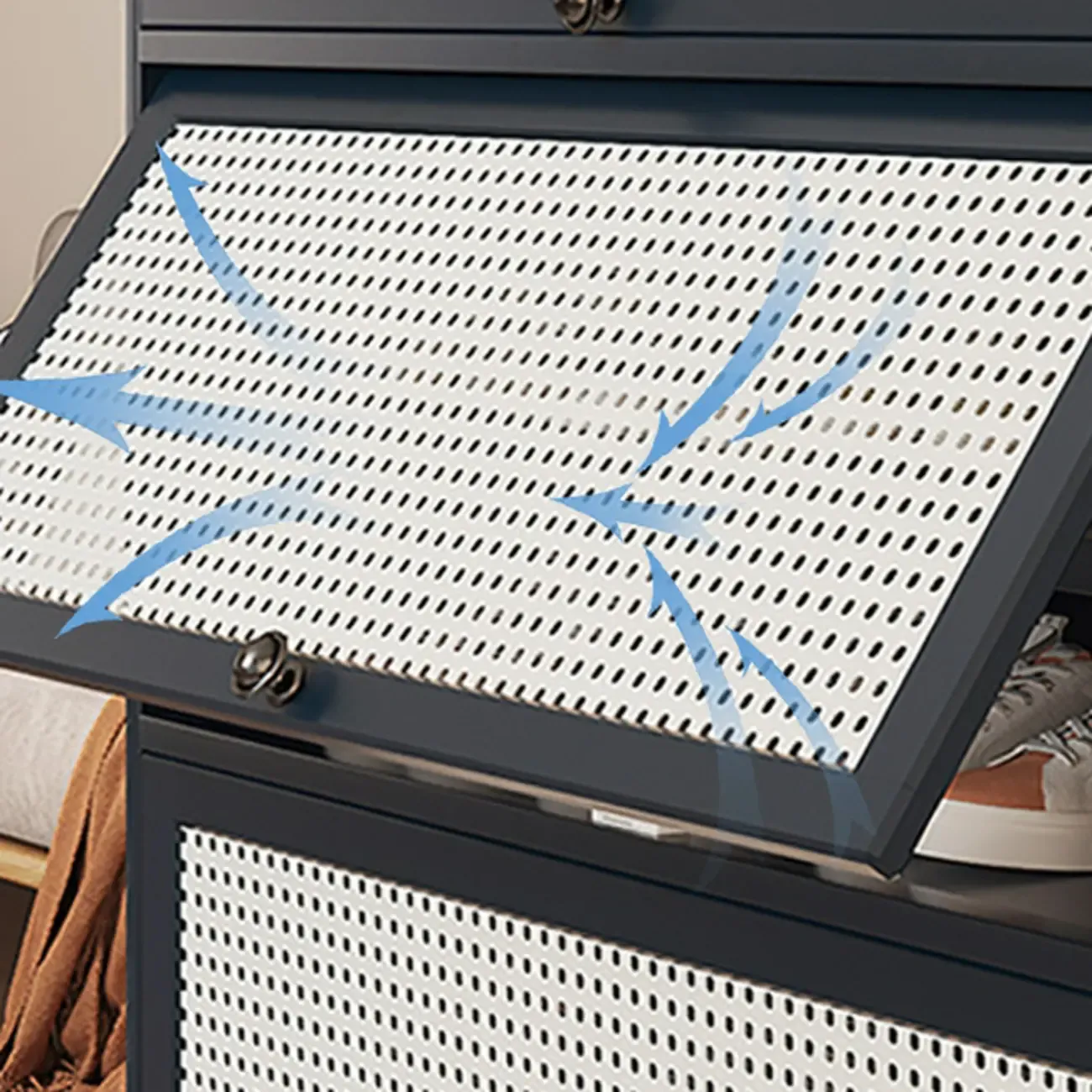 Modern Black Bamboo Shoe Cabinet with Rattan Panels Image - 12