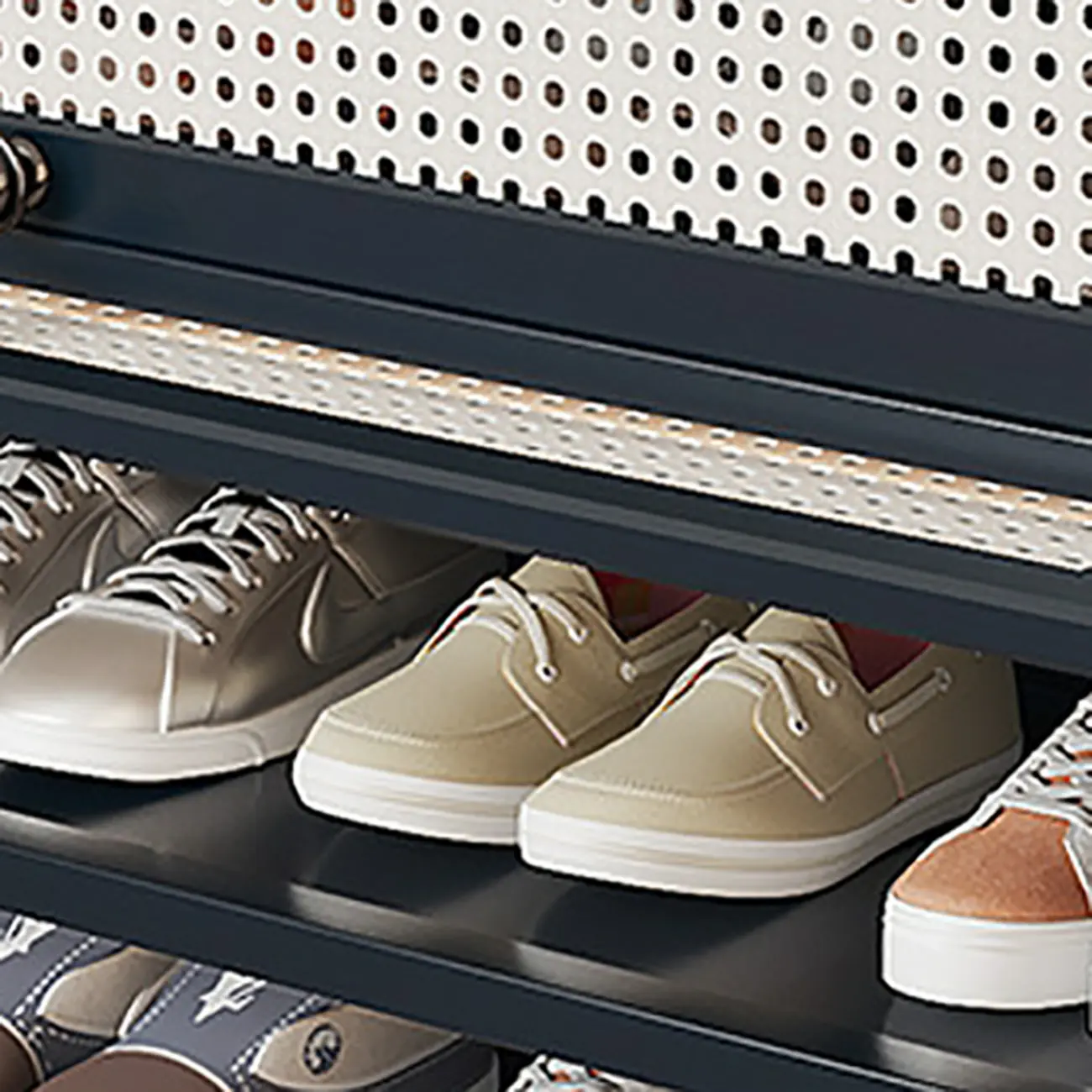 Modern Black Bamboo Shoe Cabinet with Rattan Panels Image - 14 | homeyfad