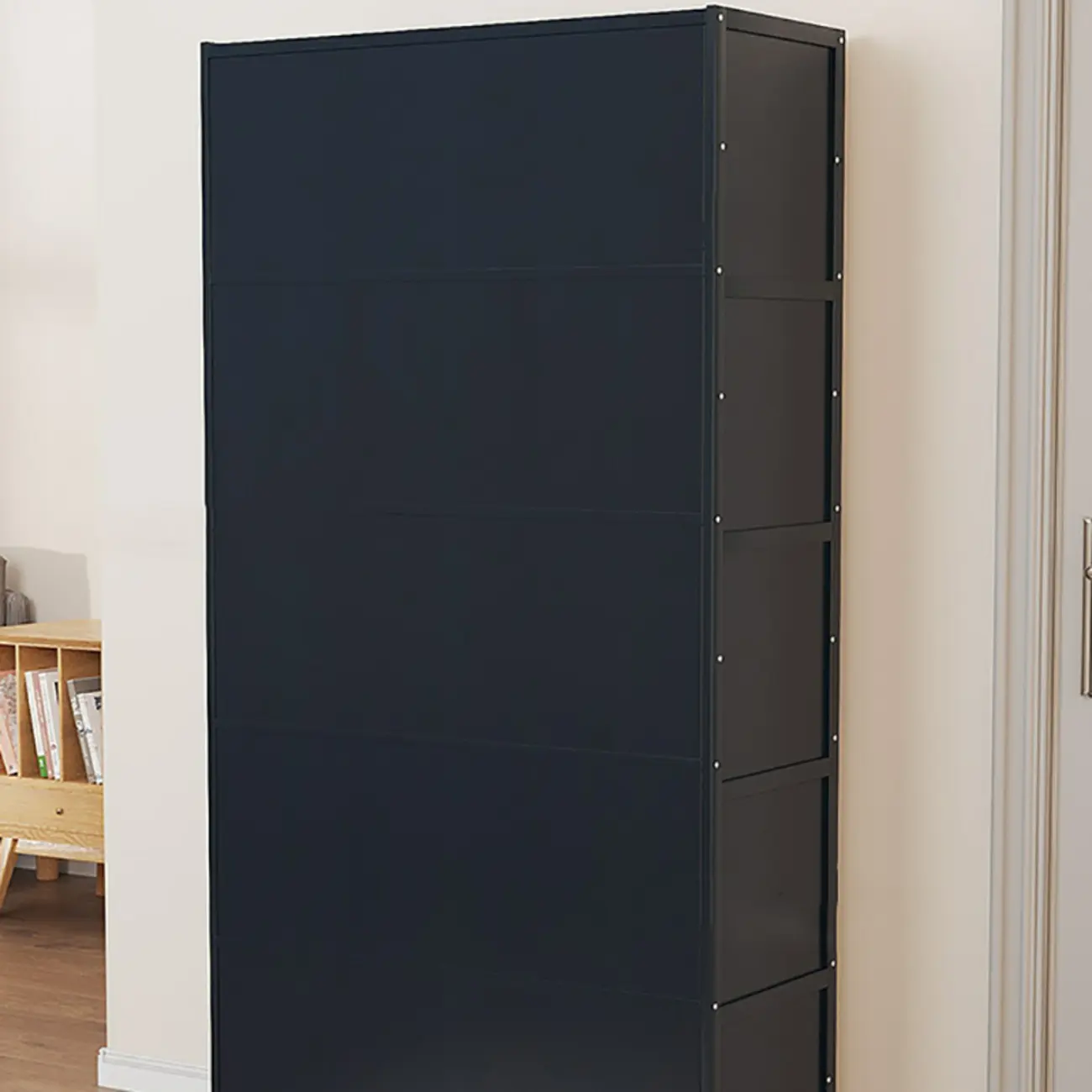 Modern Black Bamboo Shoe Cabinet with Rattan Panels Image - 16 | homeyfad
