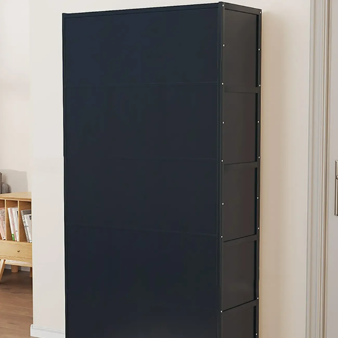 Modern Black Bamboo Shoe Cabinet with Rattan Panels Image - 16