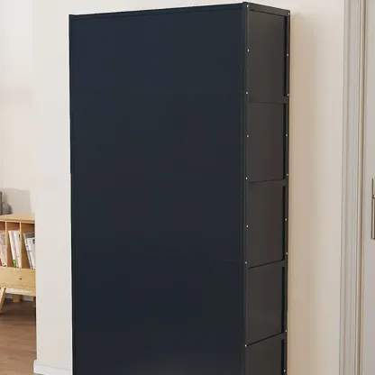 Modern Black Bamboo Shoe Cabinet with Rattan Panels Image - 16