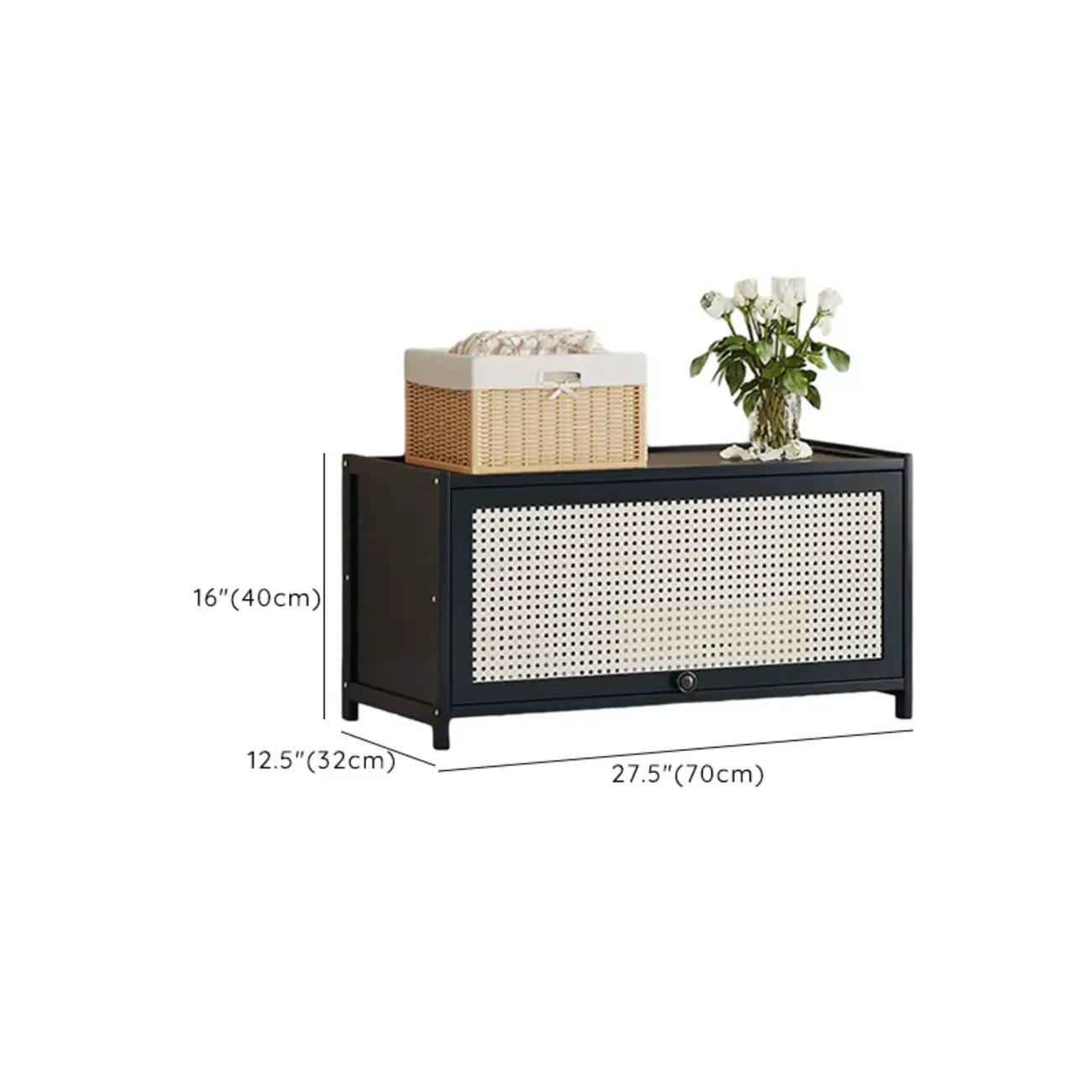 Modern Black Bamboo Shoe Cabinet with Rattan Panels Image - 27