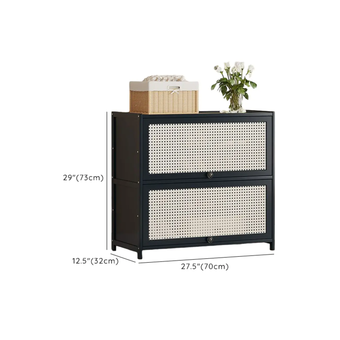Modern Black Bamboo Shoe Cabinet with Rattan Panels Image - 30 | homeyfad